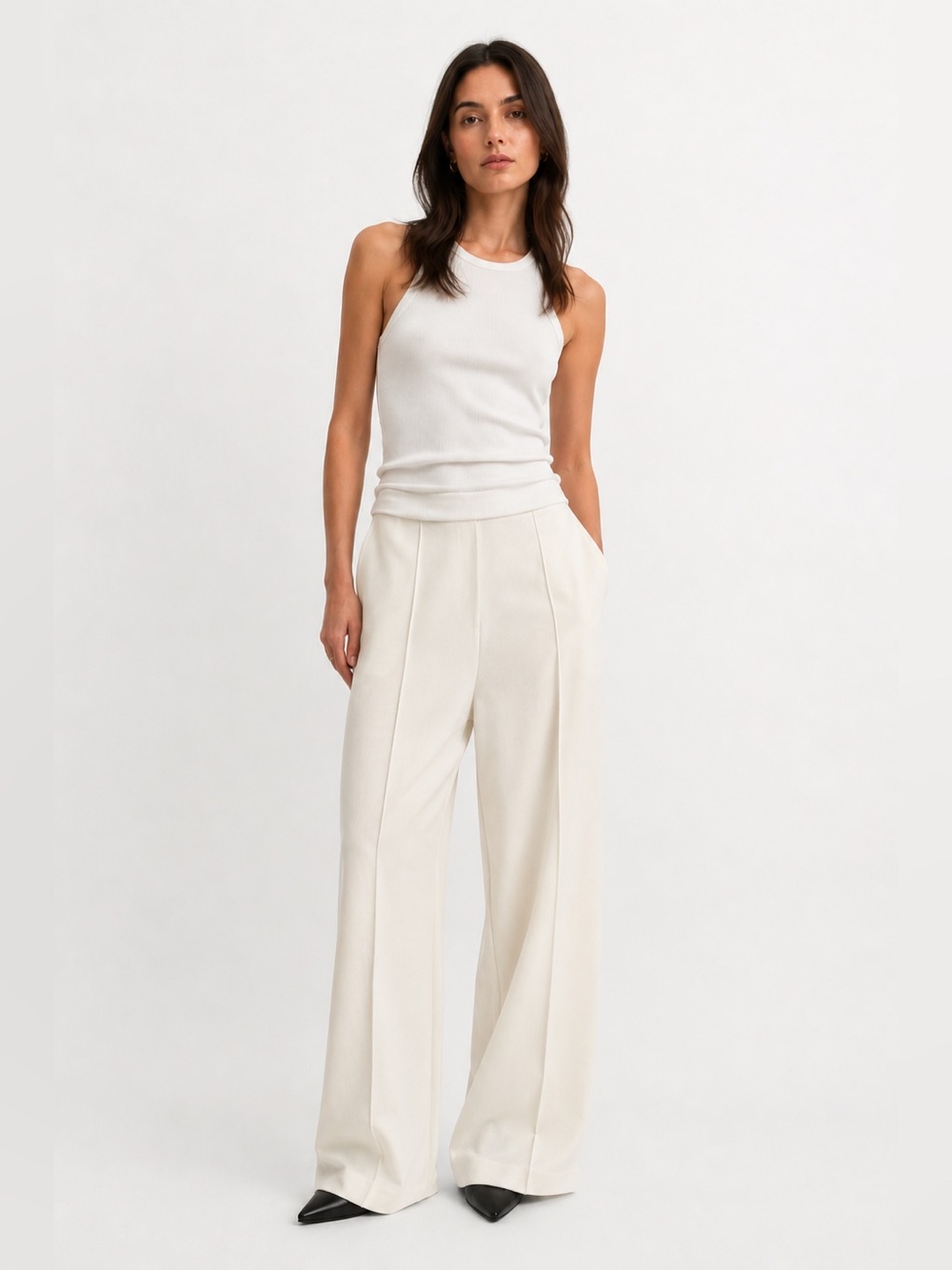 Rafaella Ivory Ponte Knit Pull-On Wide Leg Crop Pants Size Large